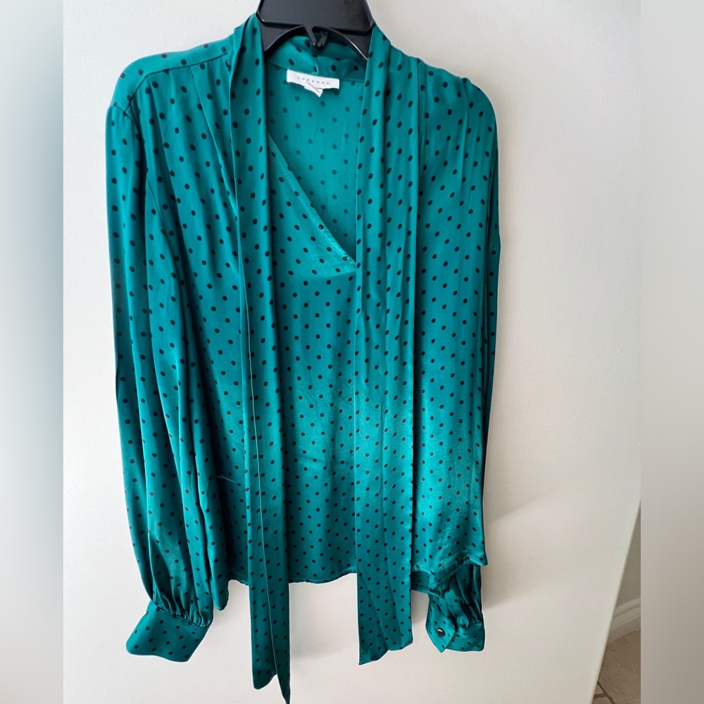 Topshop Polka Dot Tie Knot Neck Blouse